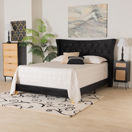 Baxton Studio Easton Contemporary Glam and Luxe Black Velvet and Gold Metal Queen Size Panel Bed 220-12854-ZORO